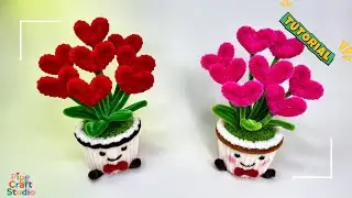 DIY Mini Heart Flowers from Pipe Cleaner💖Easy & Cute Valentine&rsquo;s Gift #diy #pipecleaners