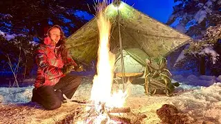 Heavy Snow Storm Hot Tent ASMR | Cozy Wood Stove Night in Blizzard (No Talking)