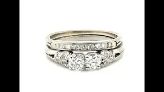 Art Deco Platinum Diamond 2 Stone Ring Wedding Band Set Mined .75ct Original 1940's