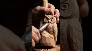 Satisfying wood carving of a tiny owl 黎