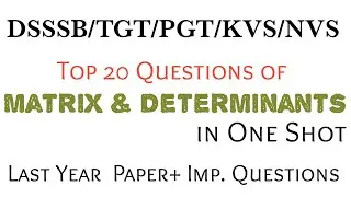 Matrix & Determinants in One Shot for TGT/PGT/DSSSB/KVS/NVS,Top 20 Questions