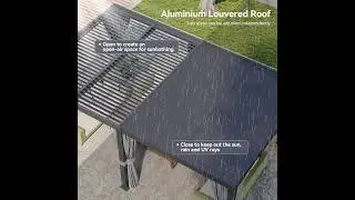 12' x 20' Aluminum Louvered Pergola, Manual Starry Pergola with Adjustable Roof Netting and Curtains