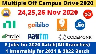 Multiple Off Campus Drive 2020. 6 Jobs(Pass Out & 2020) + 1 Internship(2021,2022) #Jobs #FresherJobs