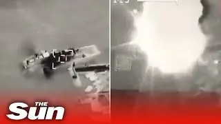 Dramatic moment Ukrainian drone strike wipes out Russian targets on Snake Island in aerial footage