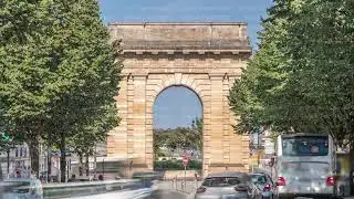 Porte de Bourgogne timelapse, historic medieval gate in Bordeaux, France.