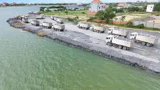 Fantastic Project Skills Operator Push Rock Filling In Water Building Road BY SHANTUI Dozer