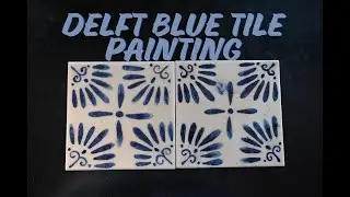 Painting a Delft blue tile with a colorstain and arabic gum #ceramic #glazing #colorstain #clay