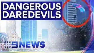 Base jumpers pull off 40-storey stunt in Perth | Nine News Australia