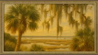 Golden Marsh View from Botany Bay on Edisto Island | Gold Frame TV Art | Ocean Screensaver