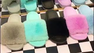 women fur sandals with diamond. fur lady slippers
