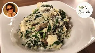 KASZOTTO z kurczakiem, pieczarkami i szpinakiem. Proste danie jednogarnkowe. Przepis MENU Dorotki.