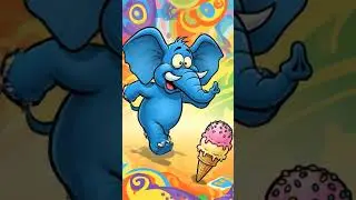 A funny cartoon elephant running after an ice cream