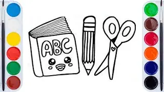 Drawing and Coloring a Book, a Pencil and Scissors rainbow Drawings for Kids