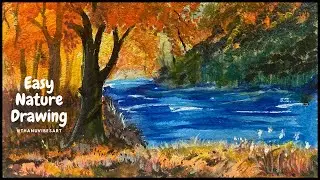 🧡 Vibrant Autumn River Drawing! EASY Fall Scenery for Beginners