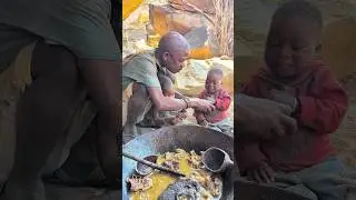 African Elder Hunter Cooks After the Hunt and Shares a Meal with Children | Real Tribal Life #shorts