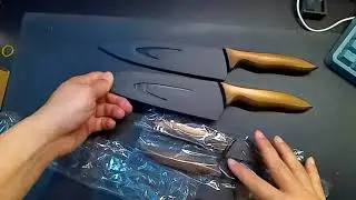 Unboxing hecef Kitchen Knife Set, Stainless Steel Super Sharp Blade Chef Knife Set