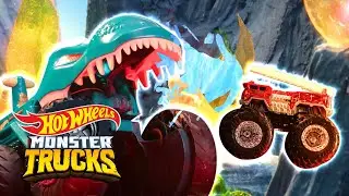 ESCAPE FROM THE MEGA WREX DINO! 🦖 | Monster Trucks Island | Hot Wheels