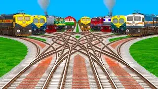 Ten Trains Crossing At Bumpy Branched Railroad Tracks ll Norfolk southen Cross 