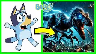 Bluey Characters As Dinosaurs & Human, And Real Life Dogs | Bingo, Bandit, PomPom