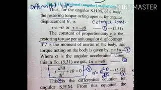 Oscillation 14,physics12, definition and differential equation of Angular S. H. M.