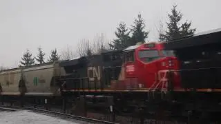 CN 3857 GEVO w/ Rear Train DPU  Leads Canpotex Train At Fort Langley BC