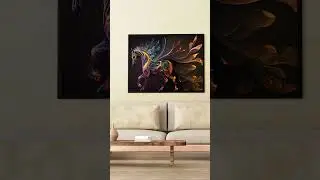 Surreal Fantasy Neon Horse Art Print with Abstract Infographic Design 😀