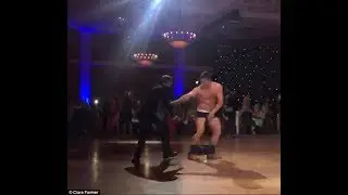 Hunky rugby player Max Evans strips down to his pants as he performs in hilarious dance-off
