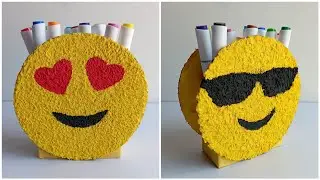 Emoji Pen Holder Craft | Tissue Paper Art | DIY Pen Stand