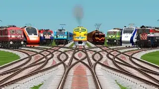 Nine Mega Trains Crossing By Bumpy Forked Railroad Tracks | gaming video | train simulator classic 