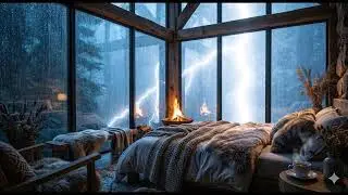 Best Rain Sounds to Fall Asleep Quickly | Heavy Rainstorm on Cabin Roof & Loud Thunderstorm Night