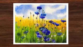 Watercolor Cornflower Field Painting Tutorial