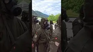 Drinking water with a gas mask &ndash; not as easy as it looks! 💧🎭 #military #gasmaske #army #shorts