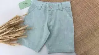 Bermuda em Tecido Flam&ecirc; Textura Linho Verde Beb&ecirc; Infantil Masculina Festas Menino Casamento
