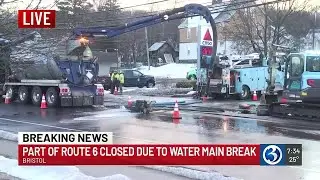 VIDEO: Part of Route 6 closed in Bristol due to water main break