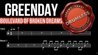 Greenday - Boulevard Of Broken Dreams - Drumless (with scrolling drum score)