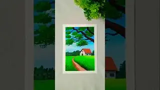 Easy Village Scenery Painting🎨/#art #shorts #painting #nature