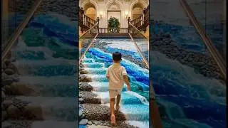 Ocean Waves Inside a Staircase?! 😳🌊 #renovation #epoxy #satisfying #design