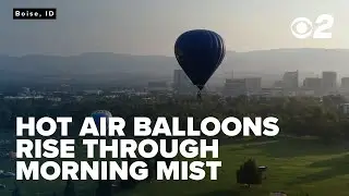 Hot air balloons rising through the morning mist in Boise