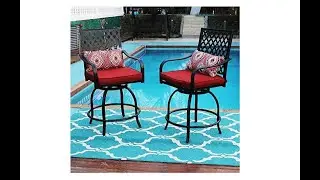 PHI VILLA Outdoor Extra Wide Height Swivel Bar Stools Arms Chairs and Table Set 3 - Overview