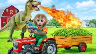Bim Bim monkey family fights the T Rex dinosaur