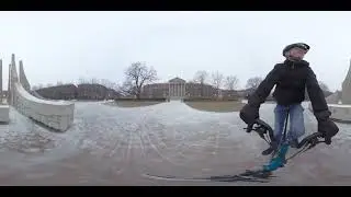 Riding around Purdue in the snow on a Brompton