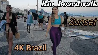 4K Brazil RIO DE JANEIRO. Beautiful Copacabana SUNSET Beach Boardwalk😍Walking Brazil's Best Beaches😎
