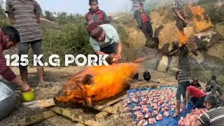 125 kg pork meat cutting in village ||pork cutting ||