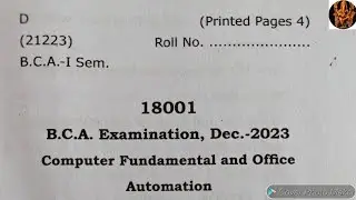 BCA 1st Sem. Computer Fundamental & Office Automation Paper, Computer Fundamental University Paper