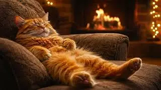 Take a cozy nap on the couch by the fireplace to relax & recover #asmr #purringcats #fireplace #cat