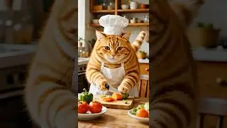 Chef Cat Cooks the Perfect T-Bone Steak 🍖🔥 (Cutest Cooking Show Ever) #cat #viral #shorts #cute