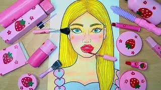 🍒 ASMR PAPER DOLL MAKEUP With fake cosmetics products🍒| how to make paper doll| #asmr 