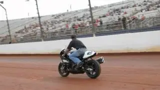 Tripp Nobles rides Harley-Davidson VR1000 around the Dirt Track at Charlotte