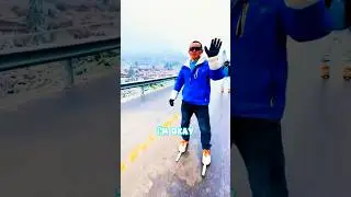 Катание на роликах по льду &mdash; это безумие 😭 #шорты #зима #экстрем