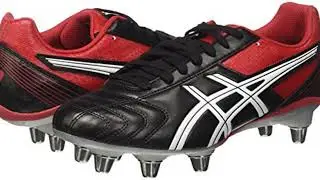 ASICS LETHAL TACKLE &ndash; BLACK/RACING  & RED TOP CLASS RUGBY BOOTS